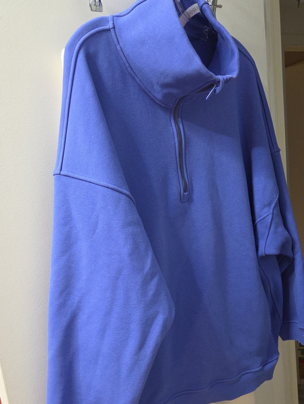 Oversize Blue Quarter-Zip Funnel Neck Sweater